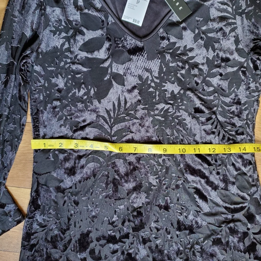 Premise Black Burnout Velvet Floral Long Sleeve Top Size S - Picture 5 of 6